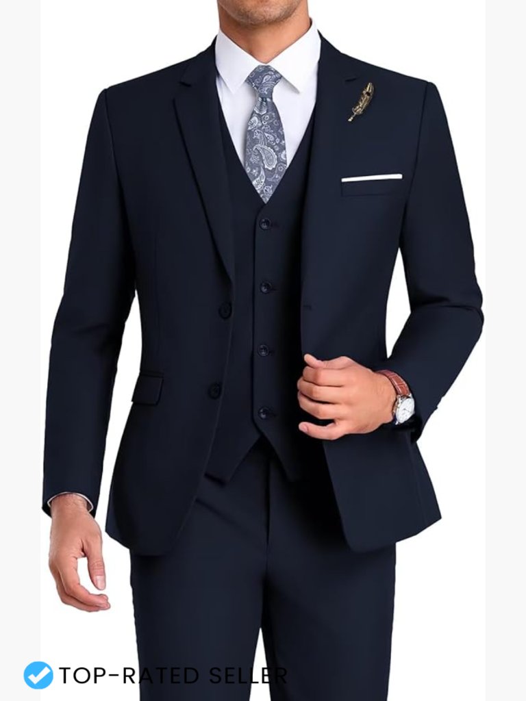 Slim Fit Three Piece Suit Elegant Modern Groomsmen Formal Business Attire